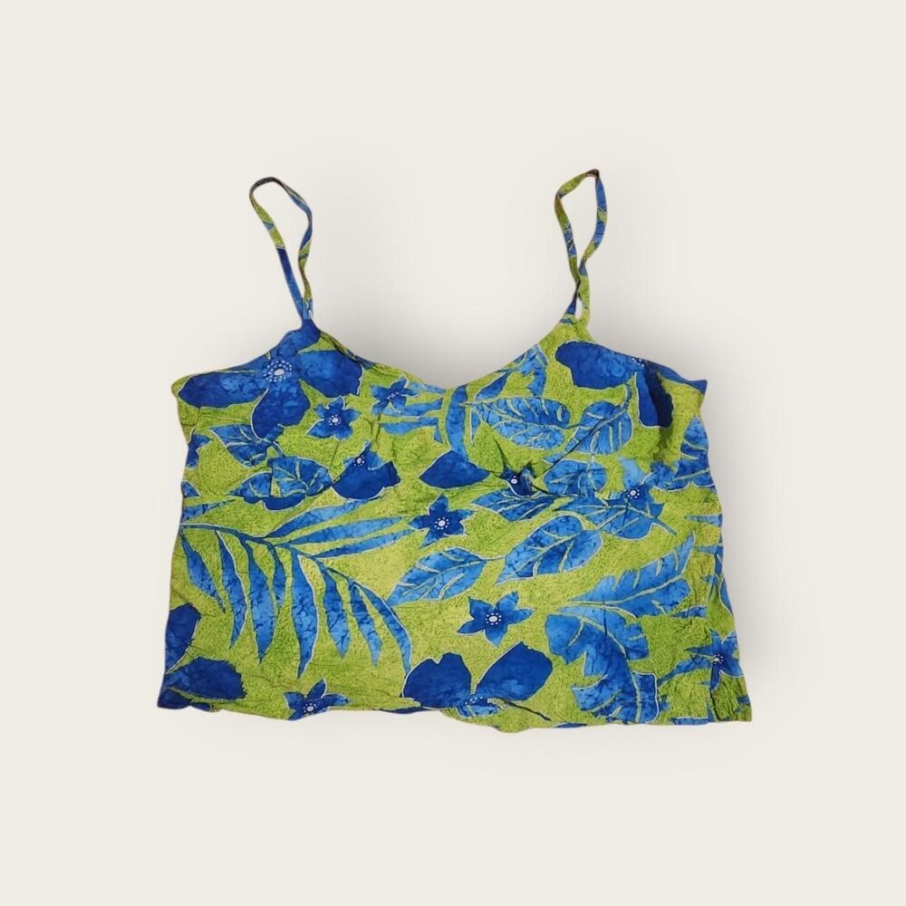 Vintage Y2k Jams World green and blue tropical floral print cropped tank top